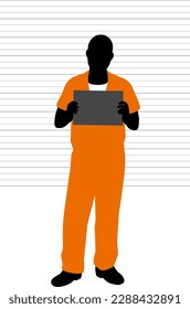 Silhouette illustration of a male prisoner mugshot