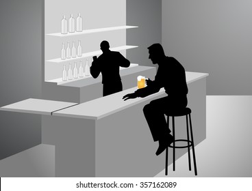 Silhouette illustration of a man at the bar.