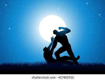 Silhouette illustration of a man being mugged in the park at night