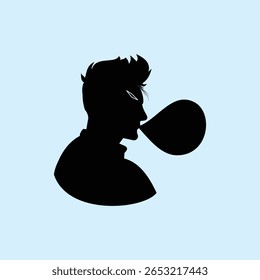 A silhouette illustration of a man blowing up a bubble gum balloon against a light blue background. This image showcases a relaxed style and free expression in a modern, minimalist setting.