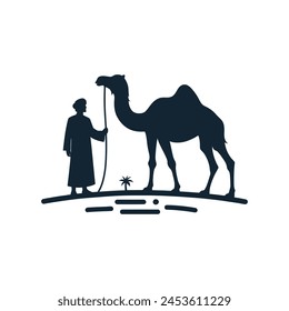 Silhouette Illustration: Man with Camel on  Eid ul Adha