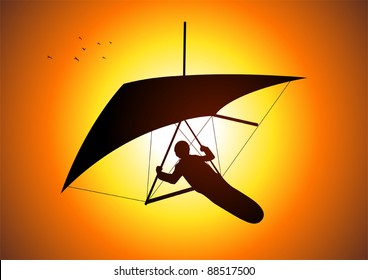 Silhouette illustration of a man figure gliding