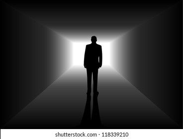 Silhouette illustration of a man figure in the tunnel