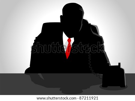 Silhouette illustration of a man figure using a telephone