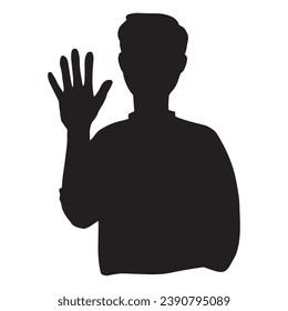 Silhouette illustration of a man gesturing for a moment, indicating the number 5 with his finger.
