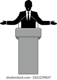 Silhouette illustration of a man giving a speech at the podium