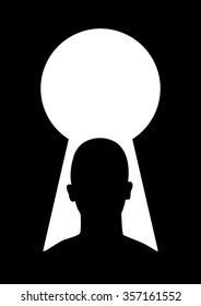 Silhouette illustration of man head and keyhole