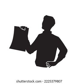 Silhouette illustration of a man holding documents and making a statement