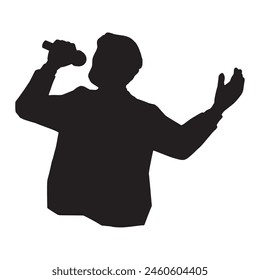 silhouette illustration of man holding microphone and making a speech or singing a song black