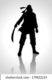 Silhouette illustration of a man holding a sabre