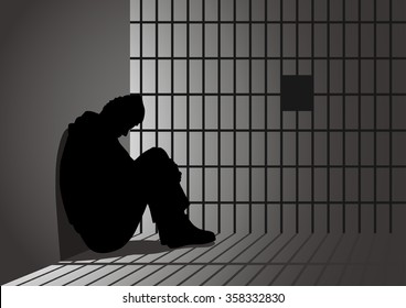 Silhouette illustration of a man in jail