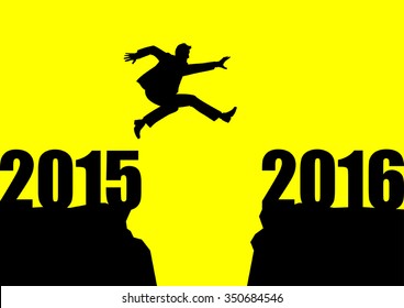 Silhouette illustration of a man jumps from 2015 to 2016