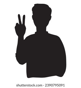 Silhouette illustration of a man making a peace sign, showing the number 2 with his fingers.
