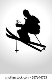 Silhouette illustration of a man playing ski
