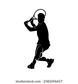 silhouette illustration of a man playing tennis