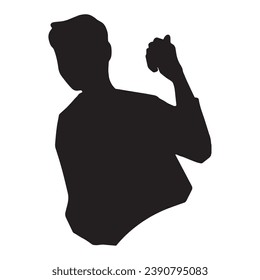 Silhouette illustration of a man pointing backward with his thumb up