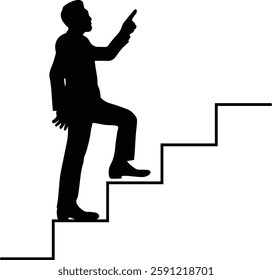 Silhouette illustration of a man pointing and climbing stairs