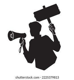 Silhouette illustration of a man protesting