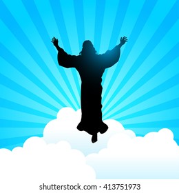 Silhouette Illustration eines Mannes, der Seine Hände für den Aufstiegstag Jesu Christi Thema hob