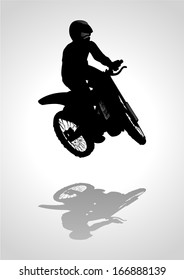 Silhouette illustration of a man riding motocross