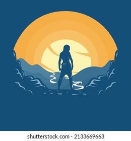 Silhouette illustration of a man standing in the mountains