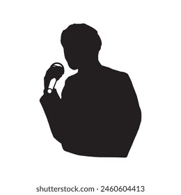 silhouette illustration of man talking or singing with microphone black