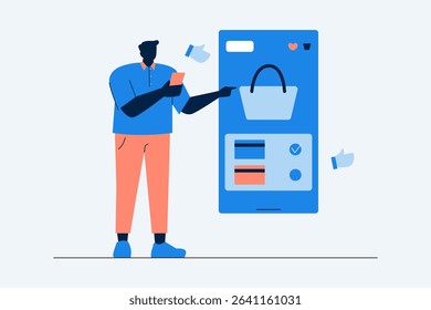Silhouette illustration of a man using a digital checkout machine to make a purchase