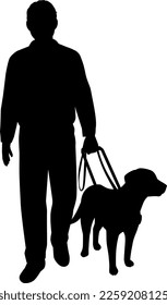 Ilustración de silueta de un hombre caminando con un perro guía