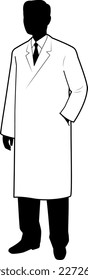 Silhouette illustration of a man wearing a white coat