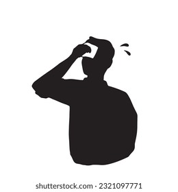 Silhouette illustration of a man wiping sweat from his forehead　