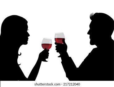 Silhouette illustration of a man and woman having a glass of wine