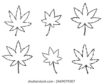Silhouette illustration of a maple tree (autumn leaves) written with a brush. Flat vector isolated on white background.