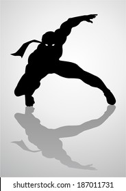 Silhouette illustration of a masked superhero
