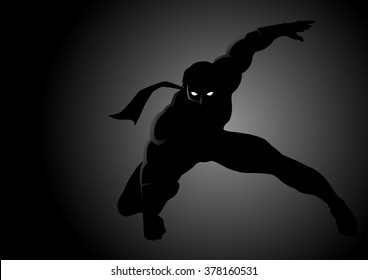 Silhouette illustration of a masked superhero