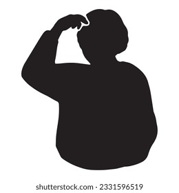 Silhouette illustration of mature-senior generation woman trying to remember something black
