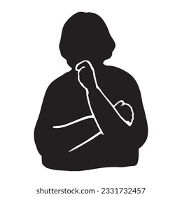 Silhouette illustration of maturing senior generation woman thinking - black