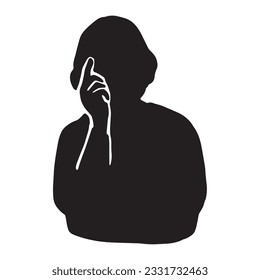 Silhouette illustration of a maturing senior generation woman giving her opinion with index finger out, black
