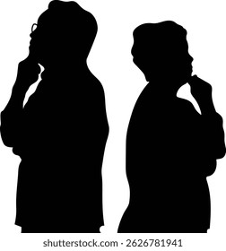 Silhouette illustration of middle-aged men and women thinking