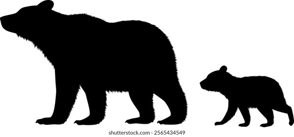 Silhouette illustration of a mother and child brown bear