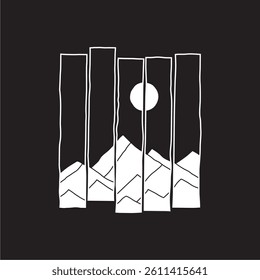 silhouette illustration of mountains and moon at night. suitable for background or other design elements