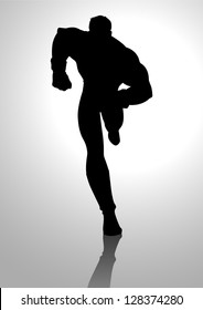 Silhouette illustration of a muscular male figure running