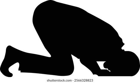 the silhouette illustration of muslim is praying while doing prostration.