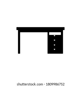 Silhouette illustration of office table. Simple office vector icon in black and white
