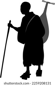 Silhouette illustration of an old Japanese biwa player