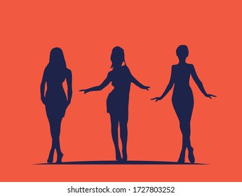 Paquete de ilustraciones de silueta con tres figuras femeninas.