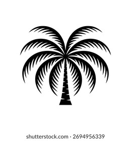 Silhueta ilustração de uma palmeira com tronco estampado e folhas ventiladas isoladas em um fundo transparente, perfeito para projetos tropicais.