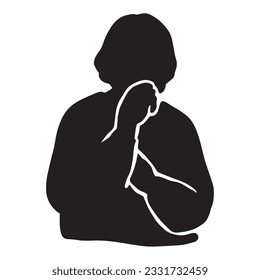 Silhouette illustration of a pensive maturing senior woman