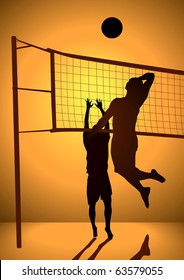 Silhouette illustration of people playing volley ball