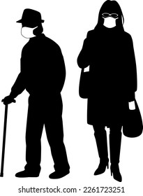 Silhouette illustration of people wearing masks