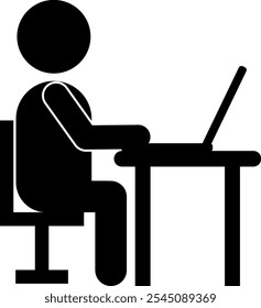 Ilustração em forma de silhueta de uma pessoa operando um computador em uma mesa